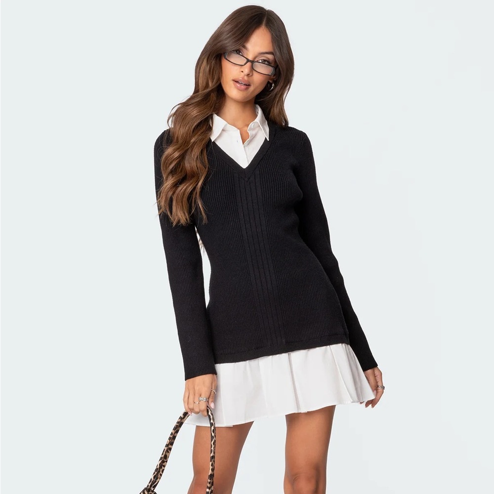 Two In One Collared Sweater Dress